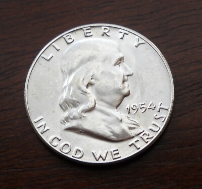 1954 Benjamin Franklin Half Dollar, BU 90% Silver Coin