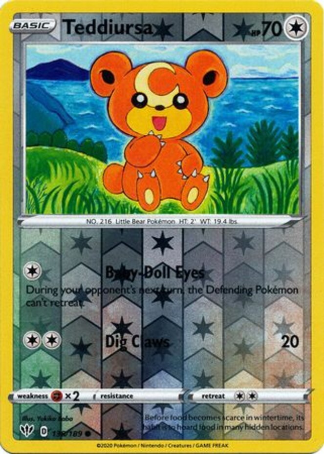 LP Pokemon Teddiursa - 138/189 - Common - Reverse Holo Lightly Played Darkness A