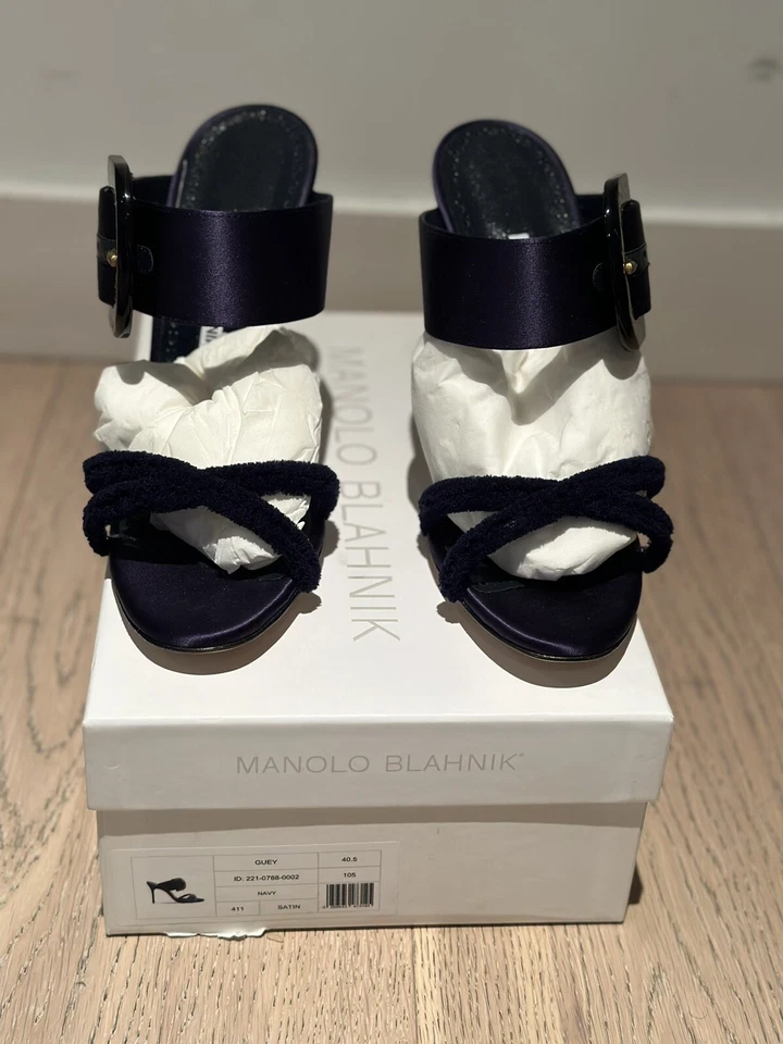 Manolo Blahnik Guey Open-Toe 105mm Mules - Blu RRP £900 - Image 4 of 4