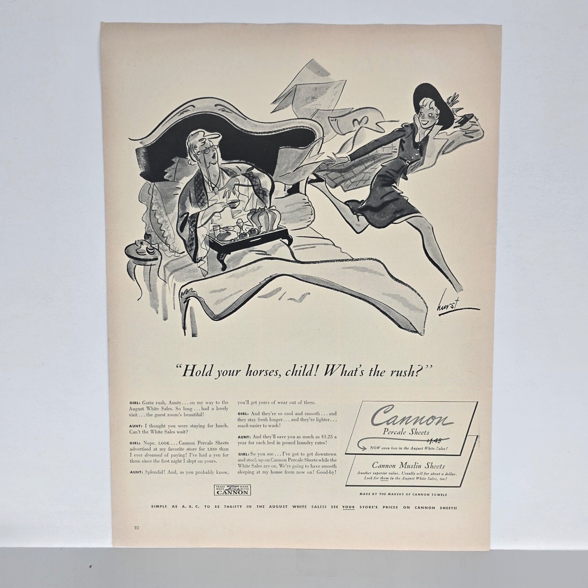 1940 Canon Percale Sheets Vintage Ad Bedsheets Bedspread 