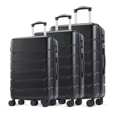 3-Piece Luggage Sets Hard Shell ABS Suitcases with Double Spinner Wheels