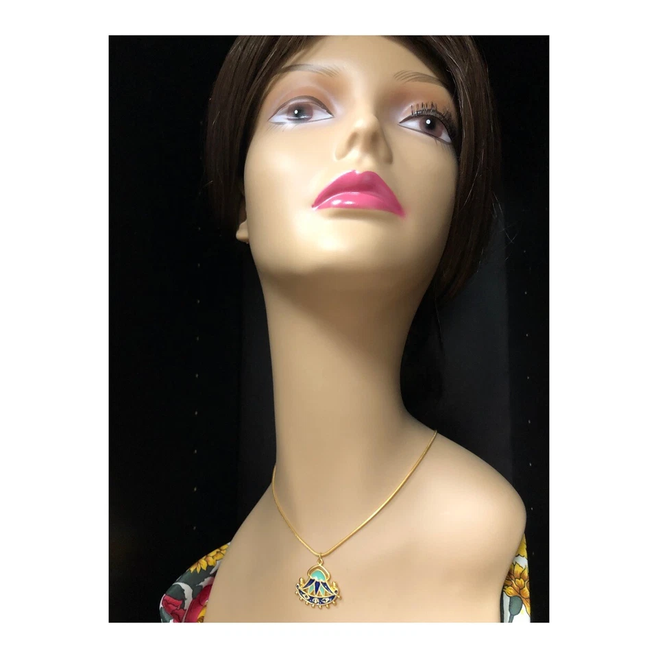 Collar Colgante Flor de Loto Azul Real y Aqua Egipcio Chapado en Oro Amarillo Foto 2 de 4