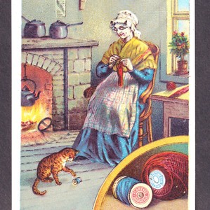 Knitting Antique Silk Victorian Glove Cat Granny Florence Sewing Thread Ad Card
