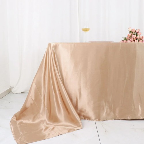 Nude 90x132" RECTANGLE Satin TABLECLOTH Wedding Party Home Banquet Linens Home - Picture 8 of 8