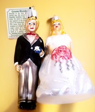 Old World Christmas Wedding Blonde Bride and Blonde Groom Blown Glass Ornaments