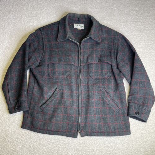 Vintage LL Bean Jacket Mens Large Maine Guide Wool Plaid Gray Hunting JAC USA - Picture 1 of 16
