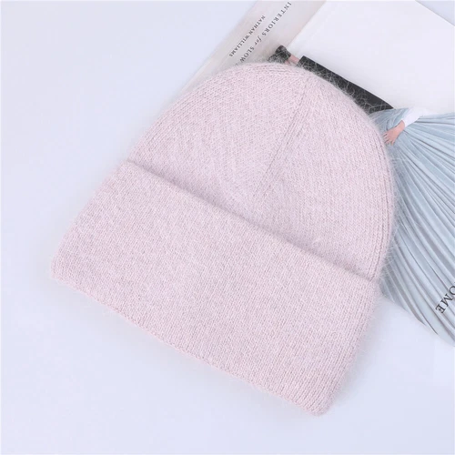 Sombrero de punto de invierno para mujer Angora piel de conejo cachemir gorro grueso cálido - Imagen 12 de 32