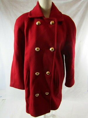 Vintage GEORGE DAVID FASHIONS RED Lined Coat Gold Button Detail Size 