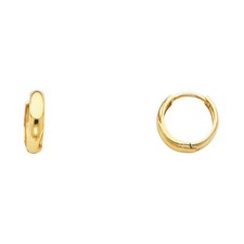 14K Solid Gold Plain Huggie Hoop Earrings 9mm 12mm