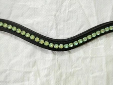 Greenish Crystal Stone Leather Browband For Horse With Softy Padding ..