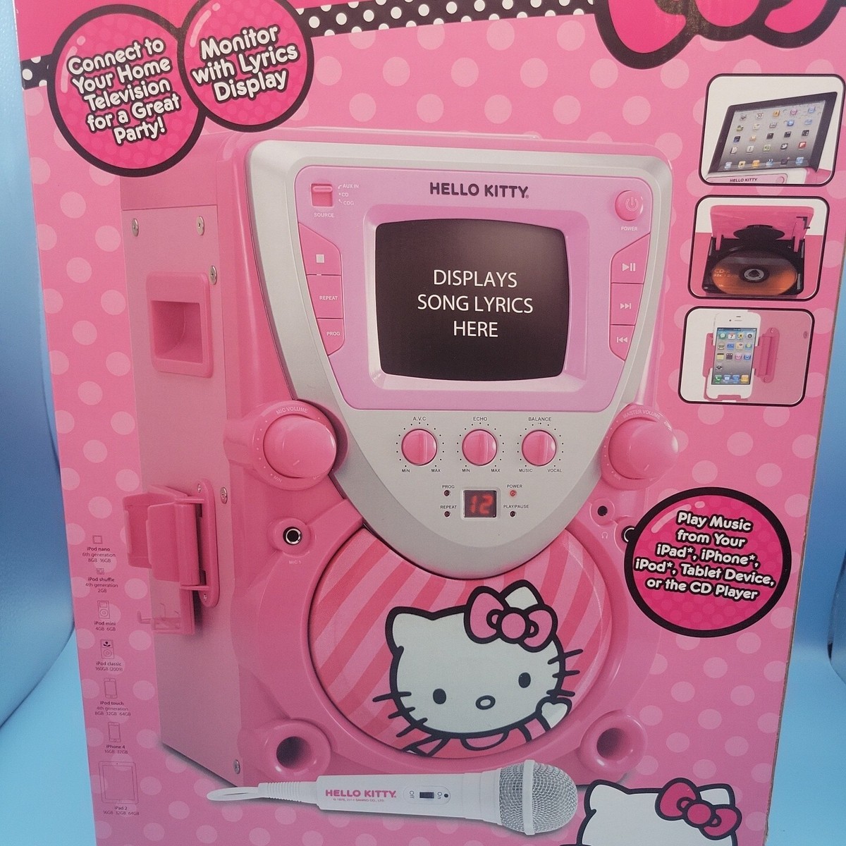 Hello Kitty 68109 CD Karaoke System with Screen, Pink/White | eBay