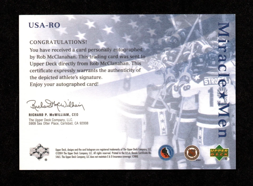 2004-05 UD Legendary Signatures Miracle Men ROB MCCLANAHAN Autograph  - Image 2 of 2