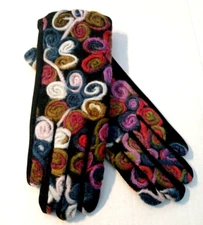 Tech Gloves Womens O/S Black Yarn Embroidered Abstract Circle Touch Screen NWT