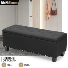 42" Black Storage Bench Tufted Poufs Ottoman Upholstered Footrest Lift Top Stool