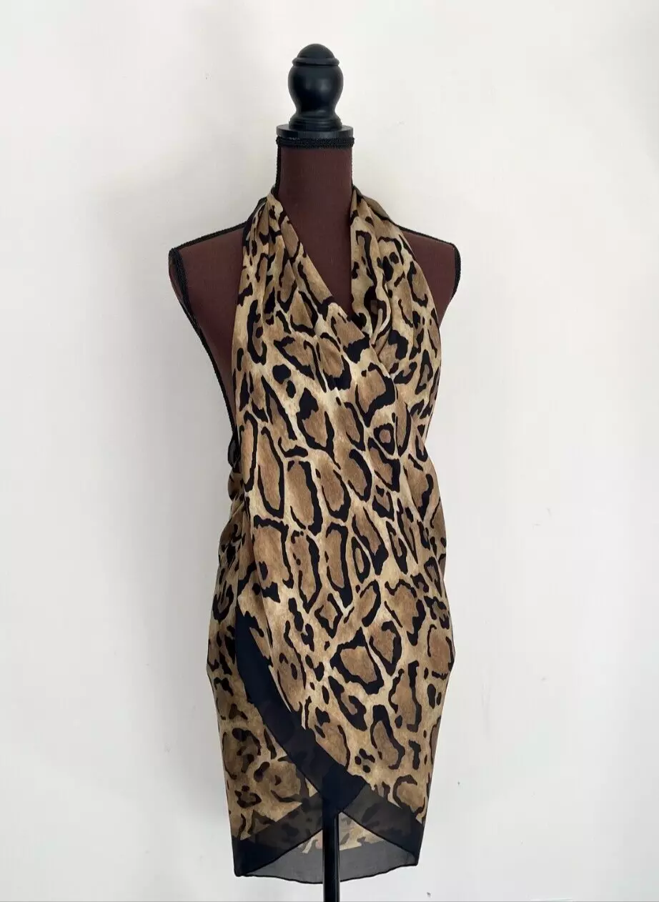 Écharpe Gucci neuve imprimé animal léopard noir beige soie mousseline étole wrap