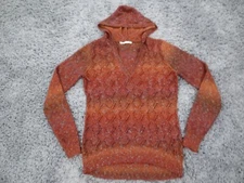 Maurices Sweater Womens Medium Brown Open Knit Diamond Hooded Long Sleeve