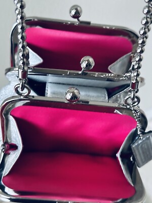 COACH METALLIC SILVER LEATHER DOUBLE KISSLOCK SATCHEL BEAD