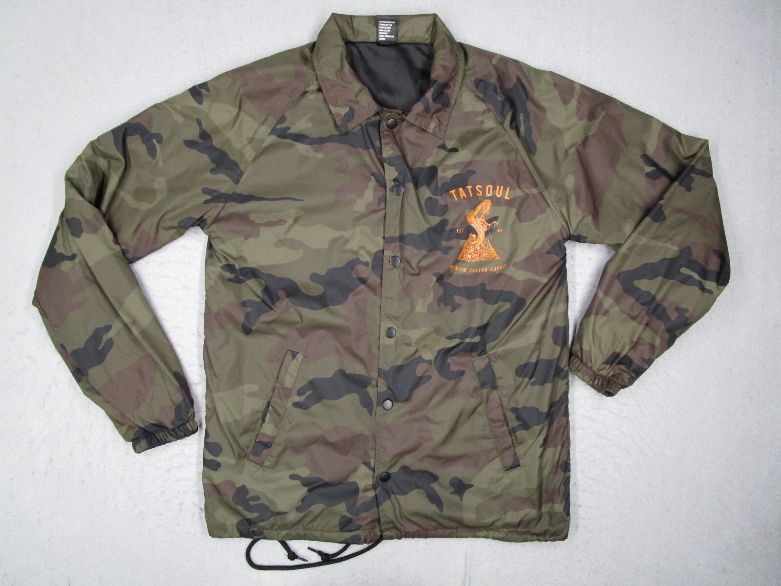 TatSoul Giacca Uomo Verde Medio Mimetico Snap Front Coach Serpente Tatuaggio Skate