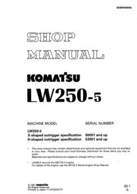 Komatsu LW250-5 Crane Repair Shop Service Manual Workshop Book