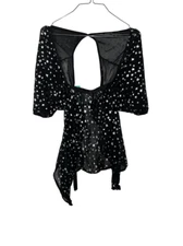 Frederick's of Hollywood Sugar Fox Black Silver Stars Teddy Lingerie Size Large