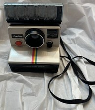 Vintage Polaroid SX-70 OneStep White Rainbow Stripe Land Camera GE FlashBar II