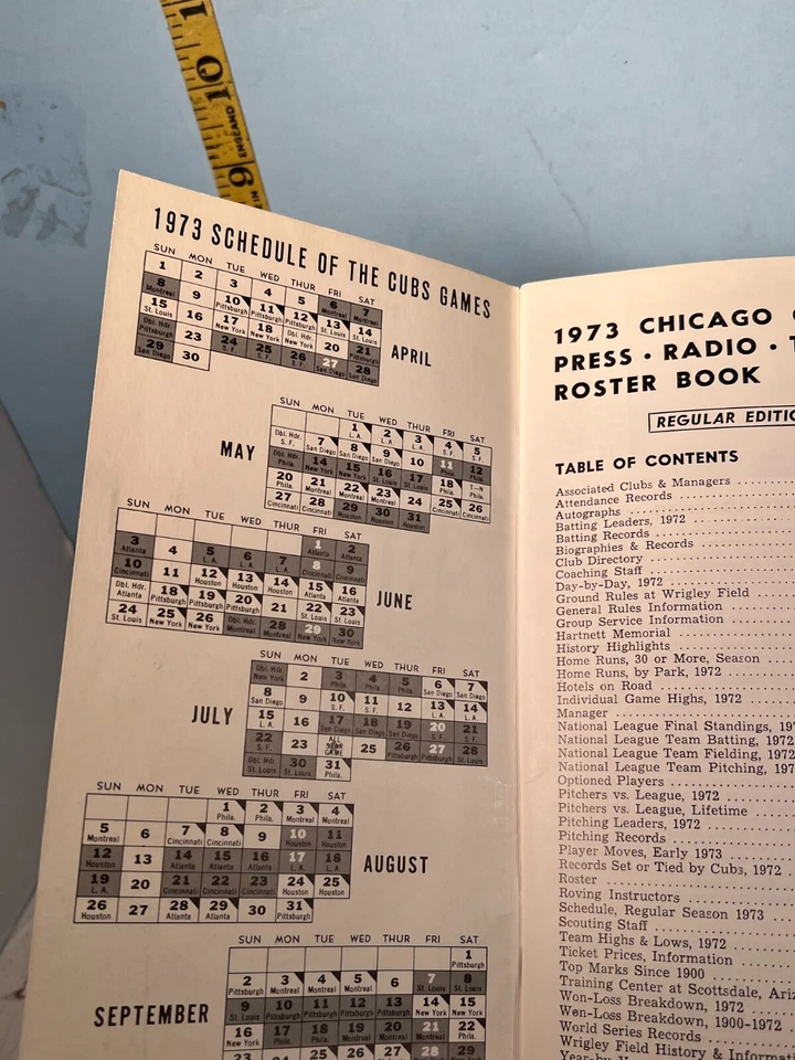 1973 Chicago Cubs Regular Edition Baseball Roster & Schedule Media Guide EX - Image 2 of 2