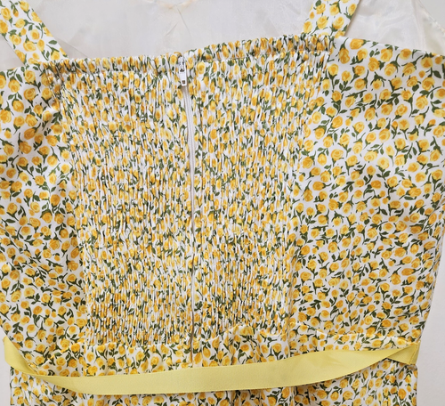 Madison Leigh Dress 14P Petite Smocked Marigold Floral Padded Bra Yellow - Picture 10 of 15