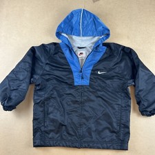 VINTAGE Nike Jacket Boys Medium 10-12 Blue Black Hooded Lined Zip 90s SKU2754