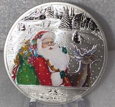  Santa With Presents Merry Christmas Happy New Year Silver Plated Coin