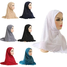 Women Hijab Scarves Solid Colors Headscarf Lace Shawl Head Wrap Bandana Muslim