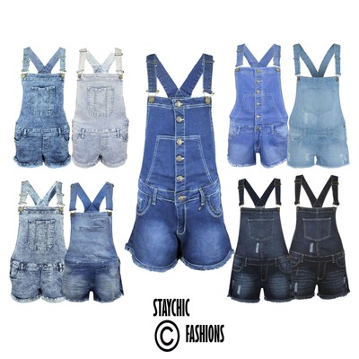 Ladies Women Dungarees Pinafore Dress Playsuit Jumpsuit Dungaree Denim Mini Jean