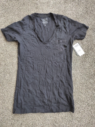Vans Crinkled V-Neck T-Shirt Cotton Onyx Size XS - Picture 1 of 7
