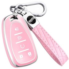 Key Fob Cover for Chevy - Premium Soft TPU Shell Full Protection 5 Buttons Pink