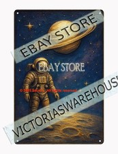 Astronaut planet tin sign space exploration wall decor