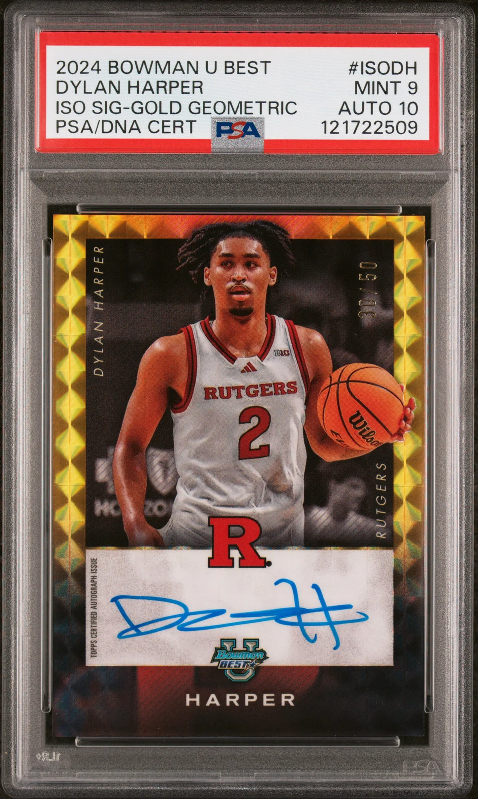 Dylan Harper 2024 Bowman Chrome U Signatures Gold Geometric /50 Auto PSA9/10 MT