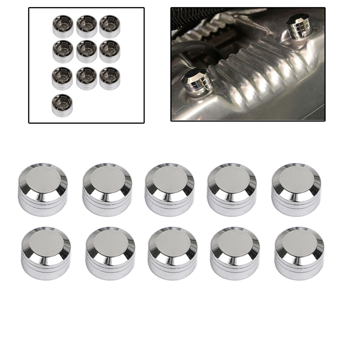 12 Chrome Metal Acorn Nut Caps & Bolt Covers For 9/16" Nuts – Press-On Decorative Caps For Cars, Trucks, Motorcycles