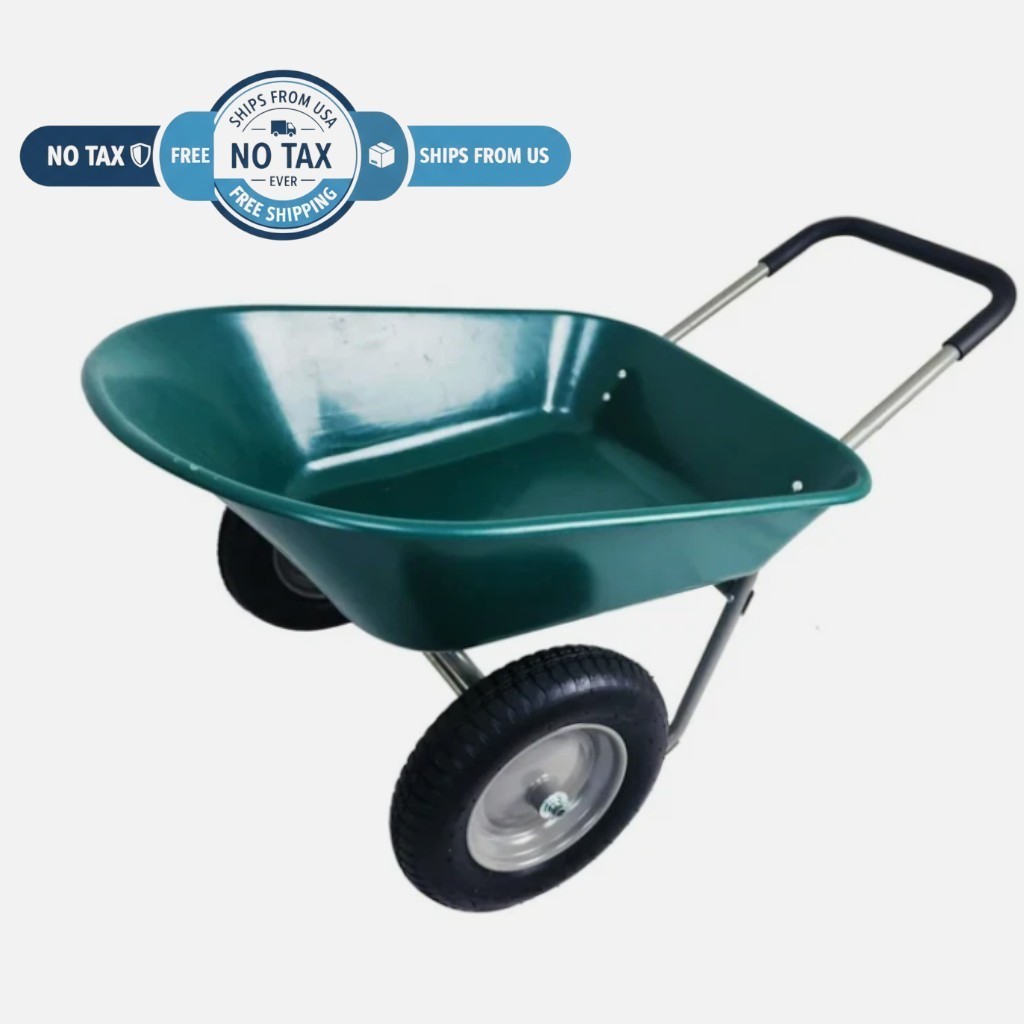 Heavy-Duty Garden Cart Dual Wheel Wheelbarrow Rust Proof Yard Tool Easy Use