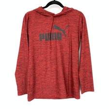 Puma Long Sleeve Hoodie T-Shirt Boys Size L 14/16 Red Heather Black Logo