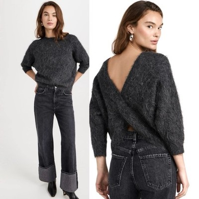 Ba&sh Fill Knot Twist Back Angora Blend Light Gray Sweater Size Small
