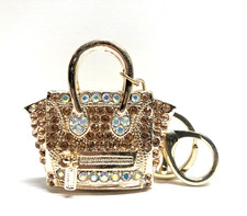 Extra Large Champagne Color Purse-Shape Gold Tone Bling Keychain Fob Purse Charm