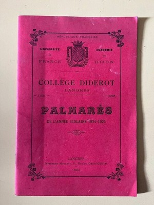 Schuljahresliste 1924- 1925. Akademie von Dijon / Langres 1923