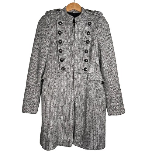 Zara Military Herringbone Wool Blend Coat Medium - Picture 2 of 9