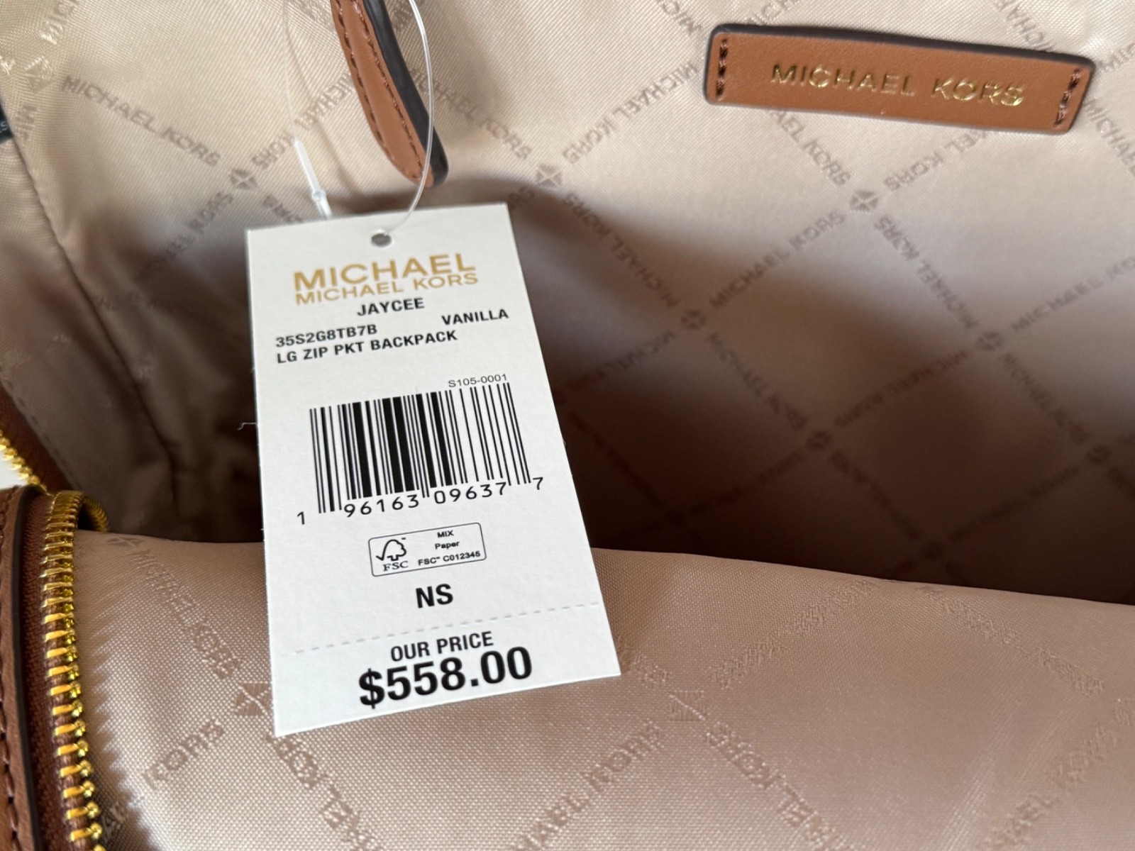 MICHAEL KORS JAYCEE LARGE BACKPACK + DOUBLE ZIP WALLET SET MK VANILLA image 8