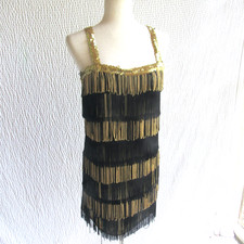 Sequin Fringe Dress Costume S M Fun Costumes Real Fabric Quality Black Gold
