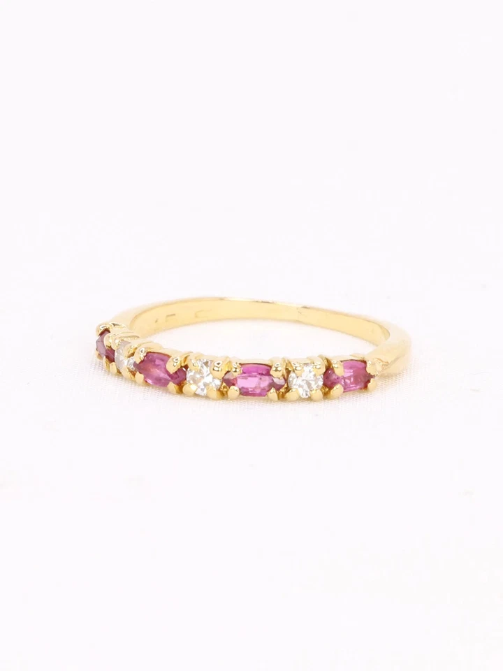 Alliance or jaune diamants tourmalines roses - Photo 3/4