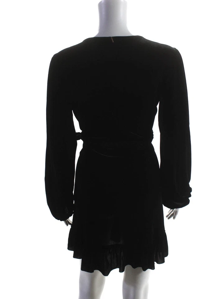 Vestido negro Misa para mujer de terciopelo con volantes manga larga cuello en V talla XS Foto 3 de 4