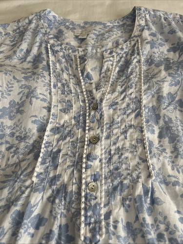 J Jill Love Linen Women's M Blue Floral Pleat Long Sleeve Popover Tunic B79 - Picture 4 of 15