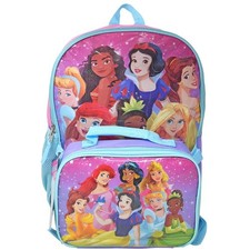Disney Princesses 16" Pink Shoulder Backpack for School with Rectangular Lunch