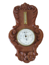Schönes älteres Holzbarometer + Thermometer toll geschnitzt Eiche 