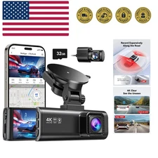 Dash Cam Front Rear, 4K/2.5K Full HD Dash Camera for Cars, Included 32GB Card...